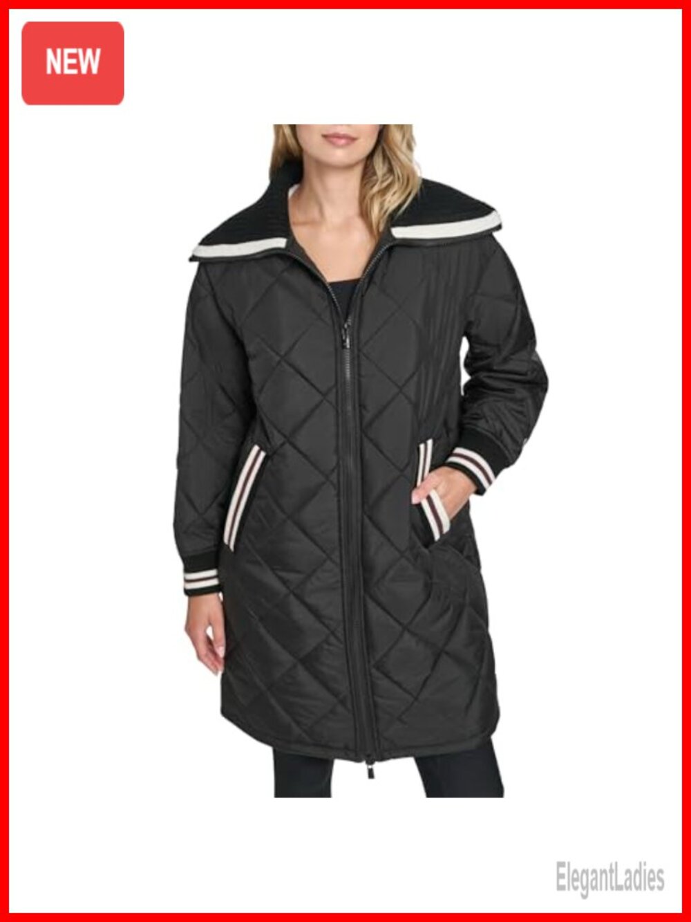 Mid-Length Diamond Quilted Shawl Collar Jacket Lightweight Warm